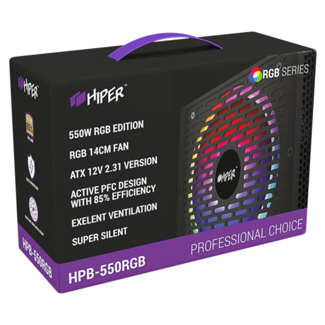 блок питания для ПК 550 Ватт HIPER HPB-550RGB