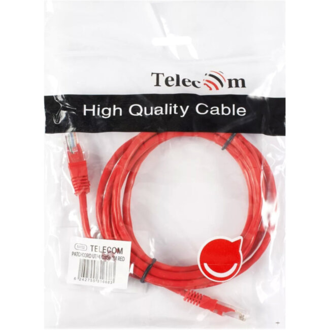 Патчкорд литой "Telecom" UTP кат.5е 2,0м красный VCOM NA102-R-2M Патчкорд литой "Telecom" UTP кат.5е 2,0м красный VCOM NA102-R-2M