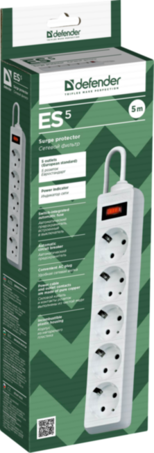 Сетевой фильтр Defender ES 5 5 м, белый, 5 розеток Defender ES 5 White (5 м, 5 розеток) Сетевой фильтр Defender ES 5 5 м, белый, 5 розеток Defender ES 5 White (5 м, 5 розеток)