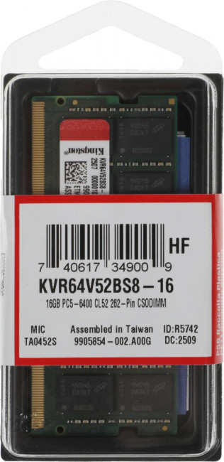 Память DDR5 16GB 6400MHz Kingston KVR64V52BS8-16 Память DDR5 16GB 6400MHz Kingston KVR64V52BS8-16