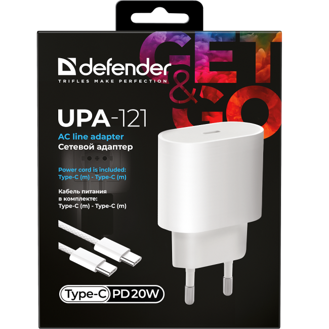 Defender Сетевой адаптер UPA-121 20W, USB C,кабель Type-C,белый Defender 83222 Defender Сетевой адаптер UPA-121 20W, USB C,кабель Type-C,белый Defender 83222