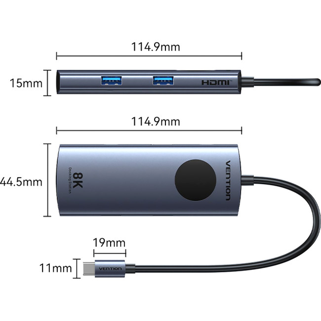 Мультифункциональный хаб Vention USB-C 5 в 1 HDMI 8K Vention TQXHB