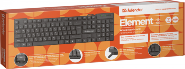 Defender Проводная клавиатура Element HB-190 USB RU,черный,полноразмерная Defender HB-190 USB