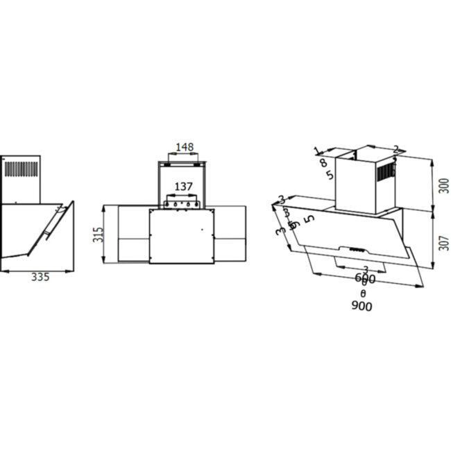 Вытяжка наклонная EVELUX Evelux Rikka 60 WG