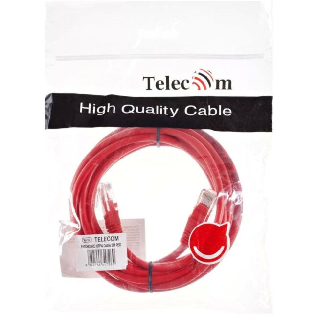 Патчкорд литой "Telecom" UTP кат.5е 3,0м красный VCOM NA102-R-3M