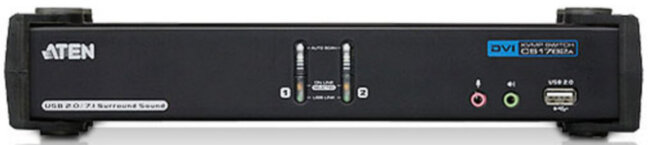Переключатель, электрон., KVM+Audio+USB 2.0,  1 user USB+DVI =>  2 cpu USB+DVI, со шнурами USB 4х1.8м., 2560x1600 60Hz DVI-D Dual Link/2048x1536 DVI-A, настол., исп.стандартШнуры, без OSD, некаскад. ATEN CS1782A