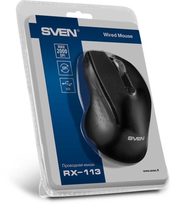 Мышь SVEN RX-113 (5+1кл. 800-2000DPI, Soft Touch, каб. 1,5м, блист.) USB чёрная Sven RX-113 Мышь SVEN RX-113 (5+1кл. 800-2000DPI, Soft Touch, каб. 1,5м, блист.) USB чёрная Sven RX-113