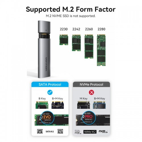 Корпус для SSD Vention USB 3.1 Gen 2-C M.2 NGFF (B-Key/B&M Key) Серый Vention KPFH0
