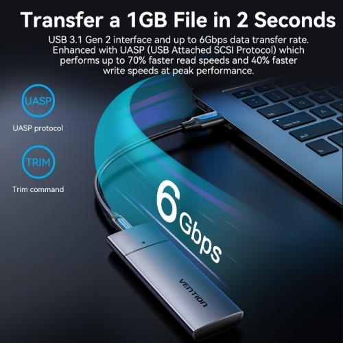 Корпус для SSD Vention USB 3.1 Gen 2-C M.2 NGFF (B-Key/B&M Key) Серый Vention KPFH0