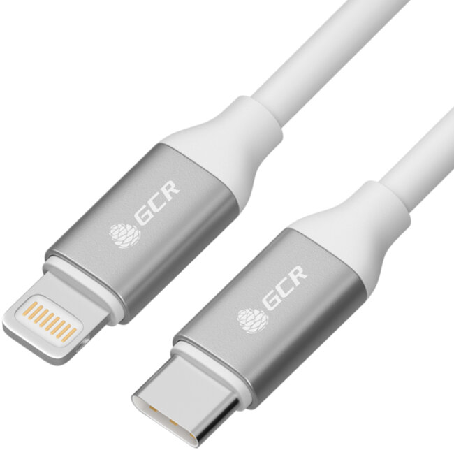 GCR Кабель 1.0m TypeC/Lightning MFI POWER DELIVERY 18 W, быстрая зарядка, белый силикон, AL корпус серебро, белый ПВХ, GCR-52360 Greenconnect USB 2.0 Type-C (m) - Lightning (m) 1м GCR Кабель 1.0m TypeC/Lightning MFI POWER DELIVERY 18 W, быстрая зарядка, белый силикон, AL корпус серебро, белый ПВХ, GCR-52360 Greenconnect USB 2.0 Type-C (m) - Lightning (m) 1м