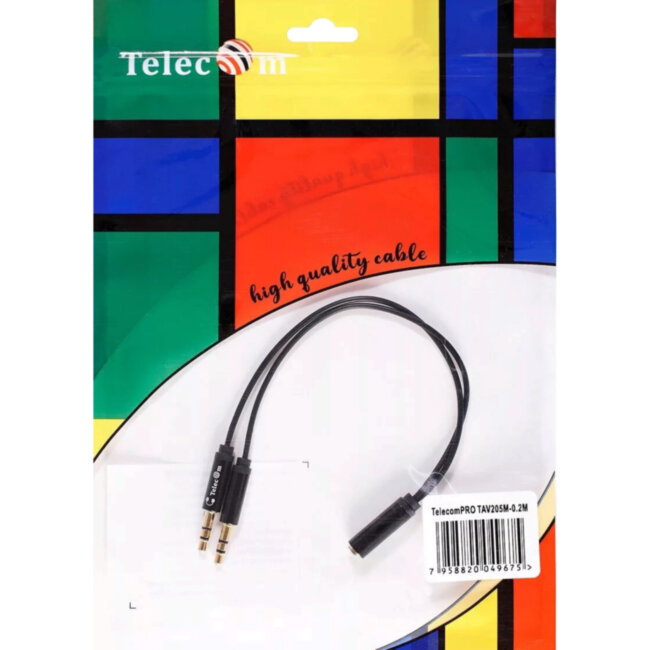 Кабель-адаптер  2*3.5ST(M)/3.5 ST(F), 0.2м, Telecom PRO <TAV205M-0.2M> VCOM TAV205M-0.2M