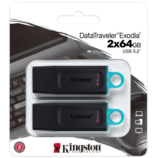 Флэш USB Kingston 64GB USB3.2 Gen 1 DataTraveler Exodia (Black + Teal 2 шт Kingston DTX/64GB-2P Флэш USB Kingston 64GB USB3.2 Gen 1 DataTraveler Exodia (Black + Teal 2 шт Kingston DTX/64GB-2P