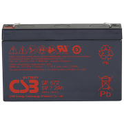 Батарея CSB серия GP, GP672, напряжение 6В, емкость 7.2Ач (разряд 20 часов), макс. ток разряда (5 сек.) 100/130А, ток короткого замыкания 259А, макс. ток заряда 2.16A, свинцово-кислотная типа AGM, клеммы F1/F2, ДxШxВ 151x34x100.7мм., вес 1.22кг., срок слу Батарея CSB серия GP, GP672, напряжение 6В, емкость 7.2Ач (разряд 20 часов), макс. ток разряда (5 сек.) 100/130А, ток короткого замыкания 259А, макс. ток заряда 2.16A, свинцово-кислотная типа AGM, клеммы F1/F2, ДxШxВ 151x34x100.7мм., вес 1.22кг., срок слу