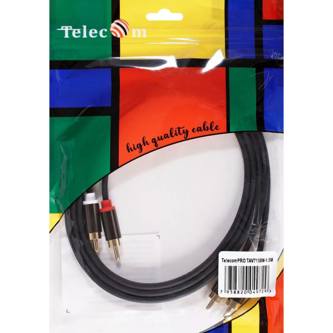 Кабель соединит 2xRCA (M) - 2xRCA (M),1.5m, TelecomPRO <TAV7158M-1.5M> VCOM TAV7158M-1.5M