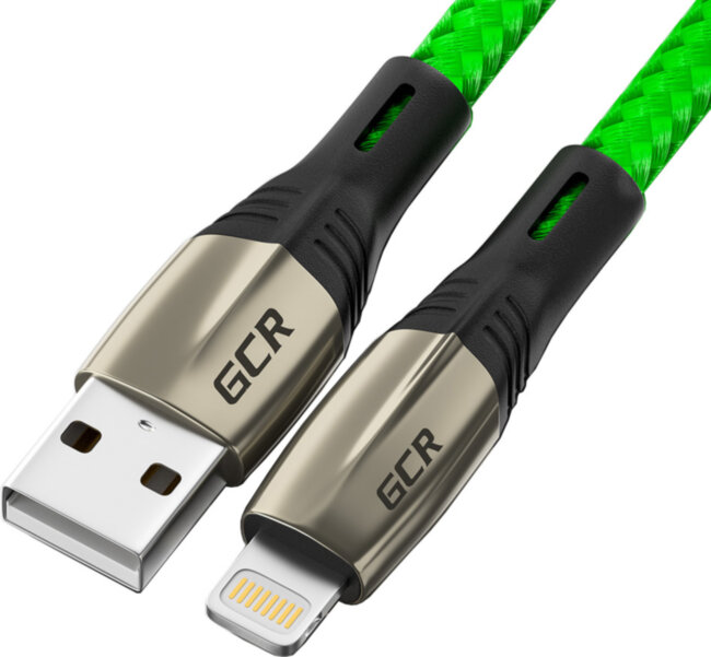 GCR Кабель 1.2m для iPhone, iPad, Air,, MFI series MERCEDES, GREEN NYLON, GCR-52784 Greenconnect USB 2.0 Type-AM - Lightning (m) 1.2м