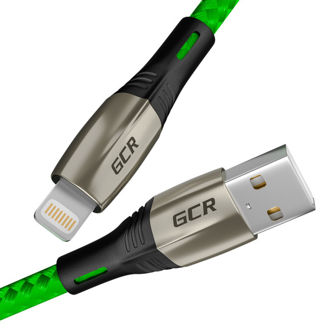 GCR Кабель 1.2m для iPhone, iPad, Air,, MFI series MERCEDES, GREEN NYLON, GCR-52784 Greenconnect USB 2.0 Type-AM - Lightning (m) 1.2м