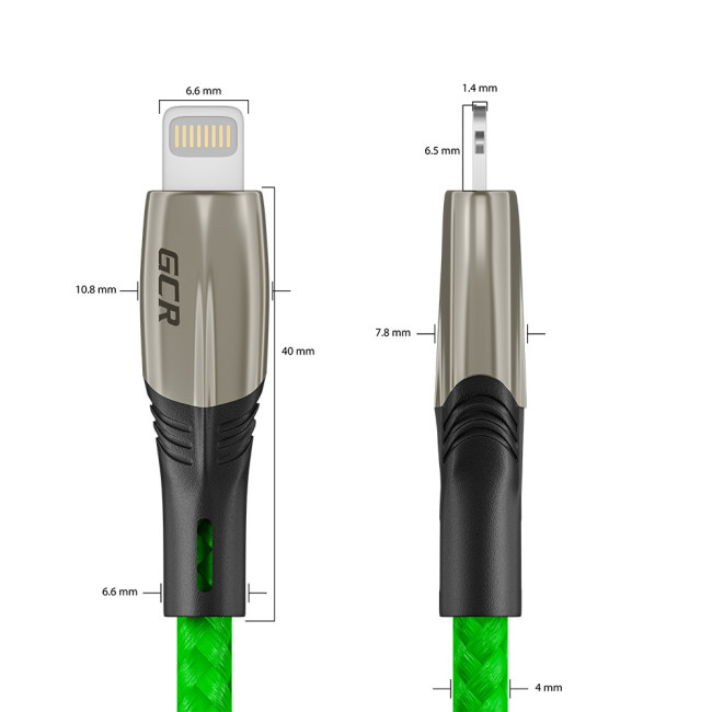 GCR Кабель 1.2m для iPhone, iPad, Air,, MFI series MERCEDES, GREEN NYLON, GCR-52784 Greenconnect USB 2.0 Type-AM - Lightning (m) 1.2м