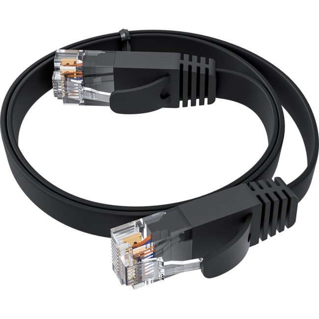 GCR Патч-корд 2.0m PROF плоский прямой кат.7 ethernet, медь, черный, RJ45, T568B, GCR-53176 Greenconnect GCR-53176 кат.7, 2 м
