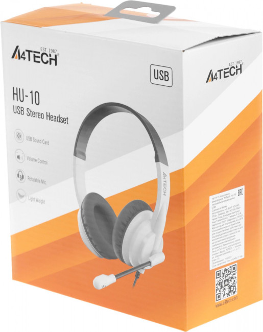 Наушники с микрофоном A4Tech HU-10/USB/BLACK+WHITE Наушники с микрофоном A4Tech HU-10/USB/BLACK+WHITE