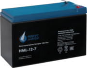 Батарея Парус Электро, профессиональная серия HML-12-7, напряжение 12В, емкость 7.2Ач (разряд 20 часов), макс. ток разряда (5сек) 140А, макс. ток заряда 2.8А, свинцово-кислотная типа AGM, клеммы F2, ДхШхВ 151х65х94мм., полная высота с клеммами 101мм., вес