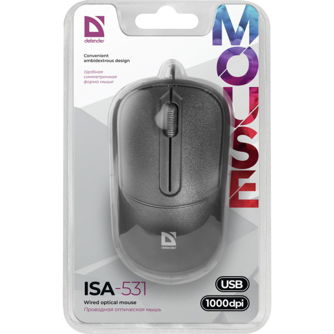 Defender Проводная оптическая мышь ISA-531 черный,3 кнопки,1000 dpi Defender 52531