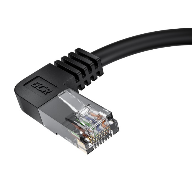GCR Патч-корд прямой 1.0m UTP кат.5e, черный, левый угол, литой, ethernet high speed, RJ45, T568B, GCR-53127 Greenconnect RJ45(m) - RJ45(m) Cat. 5e 1м чёрный