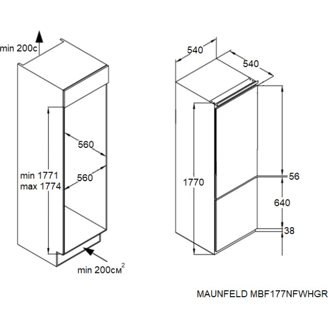 Встраиваемый холодильник MAUNFELD Maunfeld MBF177NFWHGR Inverter