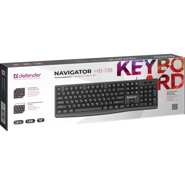 Defender Проводная клавиатура Navigator HB-138 RU, черн,104 кнопки+FN,1.8м Defender 45138 Defender Проводная клавиатура Navigator HB-138 RU, черн,104 кнопки+FN,1.8м Defender 45138