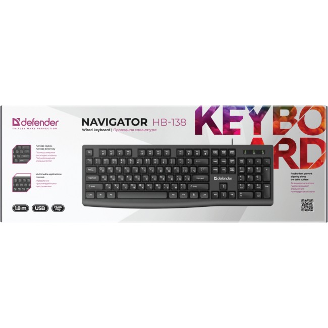 Defender Проводная клавиатура Navigator HB-138 RU, черн,104 кнопки+FN,1.8м Defender 45138 Defender Проводная клавиатура Navigator HB-138 RU, черн,104 кнопки+FN,1.8м Defender 45138