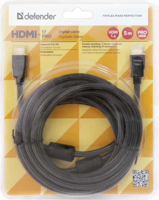 Defender Цифровой кабель HDMI-17PRO HDMI M-M, ver1.4, 5м Defender HDMI (m) - HDMI (m) 5м