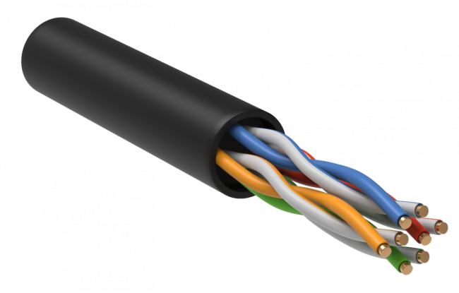 Кабель связи витая пара U/UTP, кат.5E 4х2х24AWG solid, LDPE, 305м, черный ITK LC3-C5E04-139