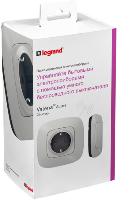 VLN-a АЛЮ Пакет упр.быт.эл-пр. Пакет для управления бытовыми электроприборами. Умная розетка 2К+З 16А 230В + умный беспроводной 1-клавишный выключатель. Цвет Алюминий