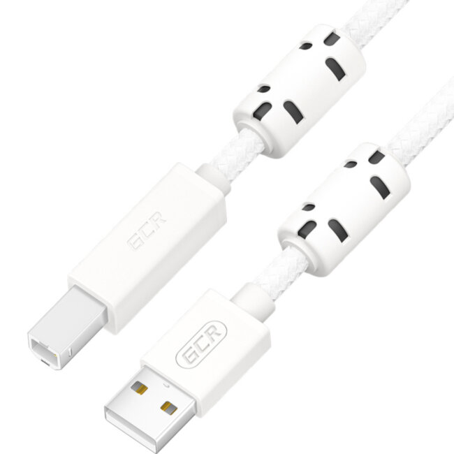 GCR Кабель Premium 1.5m USB 2.0, AM/BM, белый нейлон, ферритовые кольца, 28/24 AWG, экран, армированный, морозостойкий, GCR-54212 Greenconnect GCR-54212