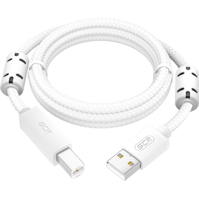 GCR Кабель Premium 1.5m USB 2.0, AM/BM, белый нейлон, ферритовые кольца, 28/24 AWG, экран, армированный, морозостойкий, GCR-54212 Greenconnect GCR-54212