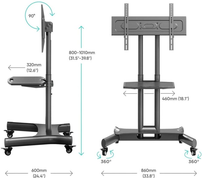 Мобильная стойка ONKRON на 1 для ТВ и сенсорных панелей ONKRON TS1350 BLACK