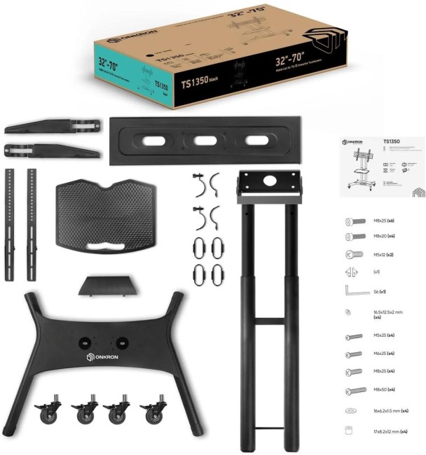 Мобильная стойка ONKRON на 1 для ТВ и сенсорных панелей ONKRON TS1350 BLACK