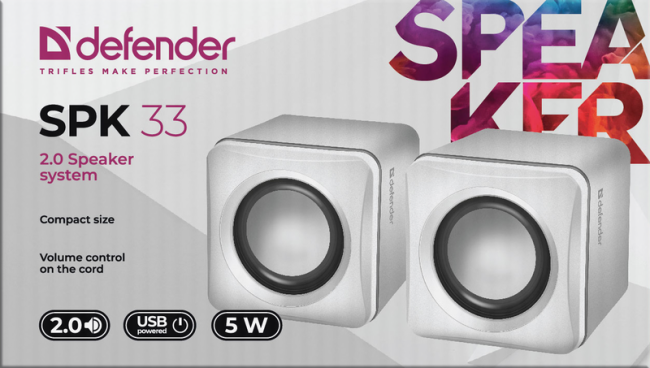 Defender#1 Акустическая 2.0 система SPK 33 белый, 5 Вт, питание от USB Defender 65631 Defender#1 Акустическая 2.0 система SPK 33 белый, 5 Вт, питание от USB Defender 65631