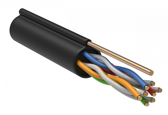 Кабель связи витая пара U/UTP, кат.5E 4х2х24AWG, LDPE, с металл. тросом 1,2мм, 305м, черный ITK LC3-C5E04-159 Кабель связи витая пара U/UTP, кат.5E 4х2х24AWG, LDPE, с металл. тросом 1,2мм, 305м, черный ITK LC3-C5E04-159