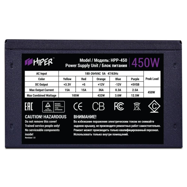 блок питания для ПК 450 Ватт HIPER HPP-450 блок питания для ПК 450 Ватт HIPER HPP-450