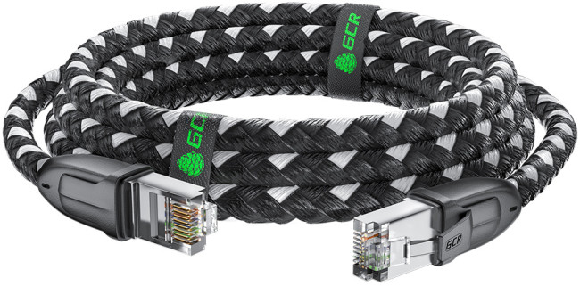 GCR Патч-корд PROF прямой 0.5m, UTP медь кат.6, STRONG черно-белый нейлон, ethernet high speed 10 Гбит/с, T568B, GCR-52775 Greenconnect RJ45(m) - RJ45(m) Cat. 6 0.5м черно-белый
