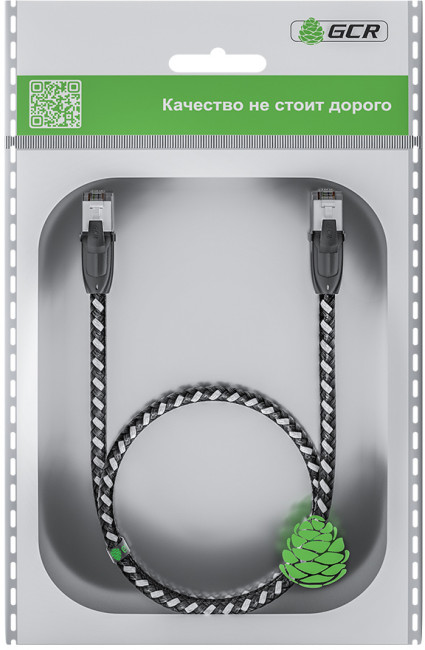 GCR Патч-корд PROF прямой 0.5m, UTP медь кат.6, STRONG черно-белый нейлон, ethernet high speed 10 Гбит/с, T568B, GCR-52775 Greenconnect RJ45(m) - RJ45(m) Cat. 6 0.5м черно-белый