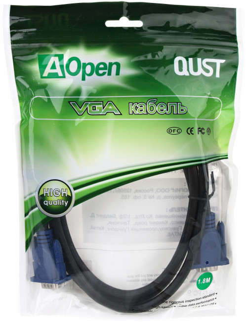 Кабель монитор-SVGA card (15M-15M) 1,8м 2 фильтра Aopen/Qust <ACG341AD-1.8M> AOpen VGA (m) - VGA (m) 1.8м Кабель монитор-SVGA card (15M-15M) 1,8м 2 фильтра Aopen/Qust <ACG341AD-1.8M> AOpen VGA (m) - VGA (m) 1.8м