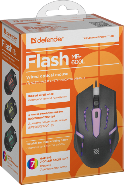 Defender Проводная оптическая мышь Flash MB-600L 7цветов,4кнопки,800-1200dpi Defender Flash MB-600L