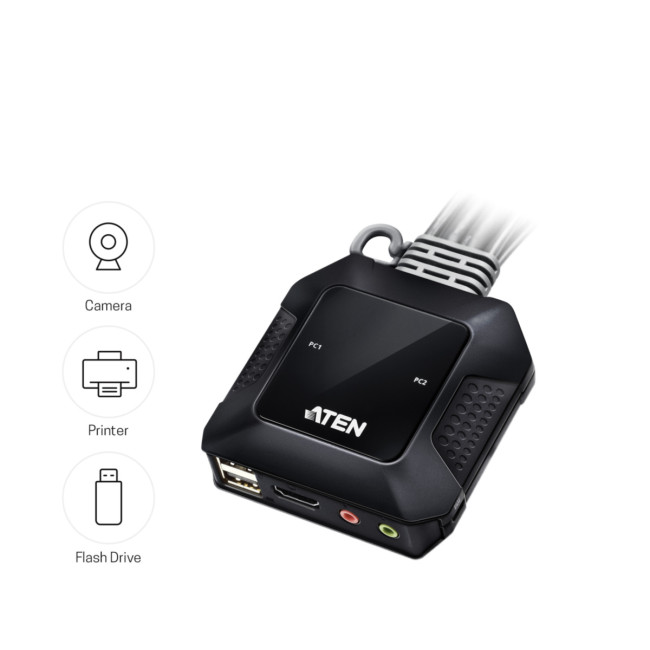 KVM-переключатель ATEN CS22H [CS22H-AT] кабельный, 2 порта, USB, 4K HDMI, пульт удаленного переключения порта ATEN CS22H