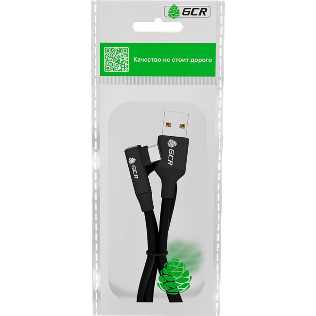 GCR Кабель PREMIUM 0.7m TypeC угловой, черный, AL case черный, 28/24 AWG Кабель Greenconnect 0.7 м (GCR-53435)