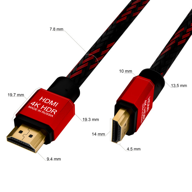 GCR Кабель 0.3m HDMI версия 2.0, HDR 4:2:2, Ultra HD, 4K 60 fps 60Hz/5K*30Hz, 3D, AUDIO, 18.0 Гбит/с, 28/28 AWG, OD7.8mm, тройной экран, BICOLOR нейлон, AL корпус красный, GCR-52289 Greenconnect HDMI (m) - HDMI (m) 0.3м GCR Кабель 0.3m HDMI версия 2.0, HDR 4:2:2, Ultra HD, 4K 60 fps 60Hz/5K*30Hz, 3D, AUDIO, 18.0 Гбит/с, 28/28 AWG, OD7.8mm, тройной экран, BICOLOR нейлон, AL корпус красный, GCR-52289 Greenconnect HDMI (m) - HDMI (m) 0.3м