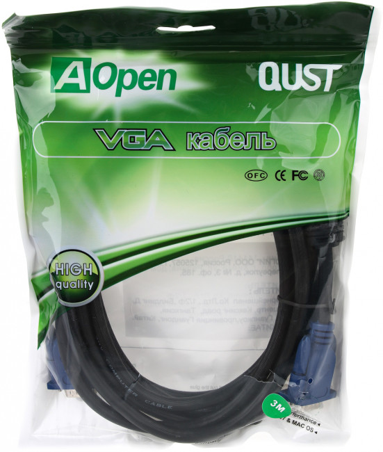 Кабель монитор-SVGA card (15M-15M) 3м 2 фильтра Aopen/Qust <ACG341AD-3M> AOpen VGA (m) - VGA (m) 3м Кабель монитор-SVGA card (15M-15M) 3м 2 фильтра Aopen/Qust <ACG341AD-3M> AOpen VGA (m) - VGA (m) 3м