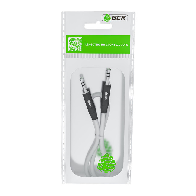 GCR Кабель 2.0m аудио jack 3.5mm/jack 3.5mm белый, AL case черный, M/M, GCR-54751 Greenconnect GCR-54751