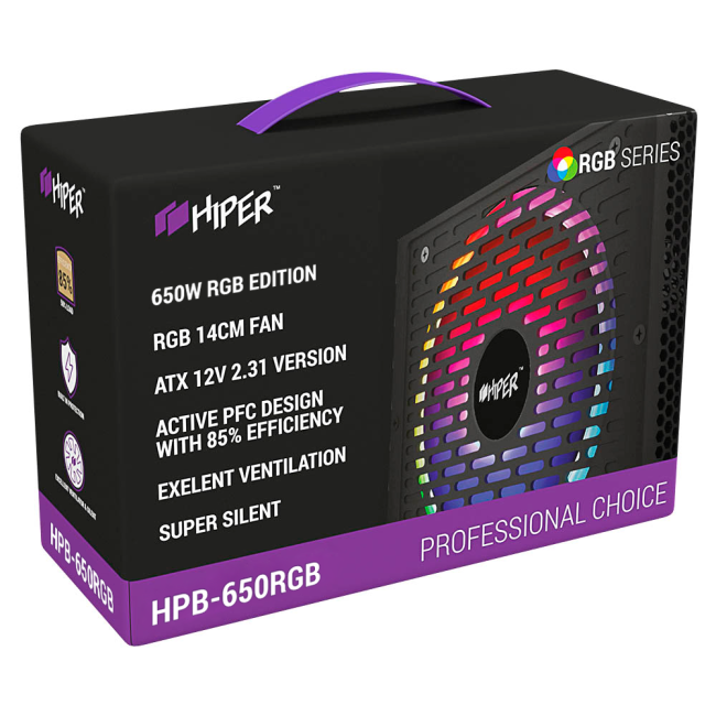 блок питания для ПК 650 Ватт HIPER HPB-650RGB