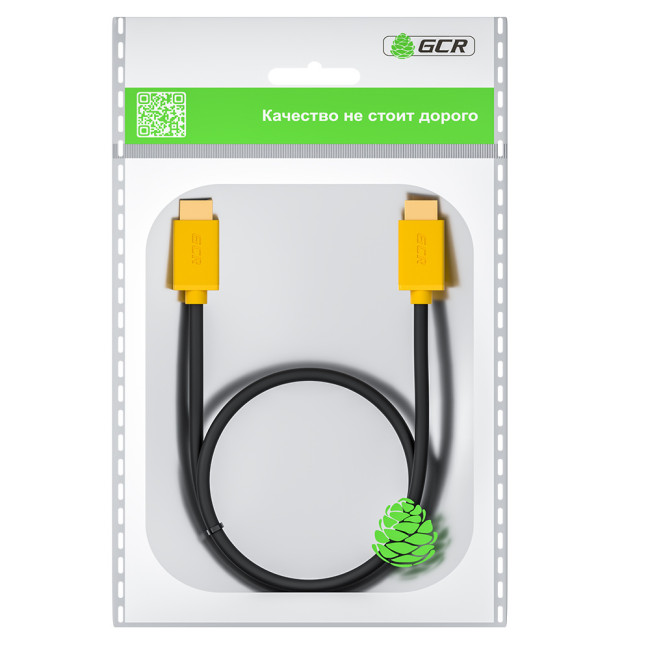 GCR Кабель 2.0m HDMI версия 2.0, HDR 4:2:2, Ultra HD, 4K 60 fps 60Hz/5K*30Hz, 3D, AUDIO, 18.0 Гбит/с, 28/28 AWG, OD7.3mm, тройной экран, черный, желтые коннекторы, GCR-HM441-2.0m Greenconnect HDMI (m) 2.0 - HDMI (m) 2.0 2м жёлтый